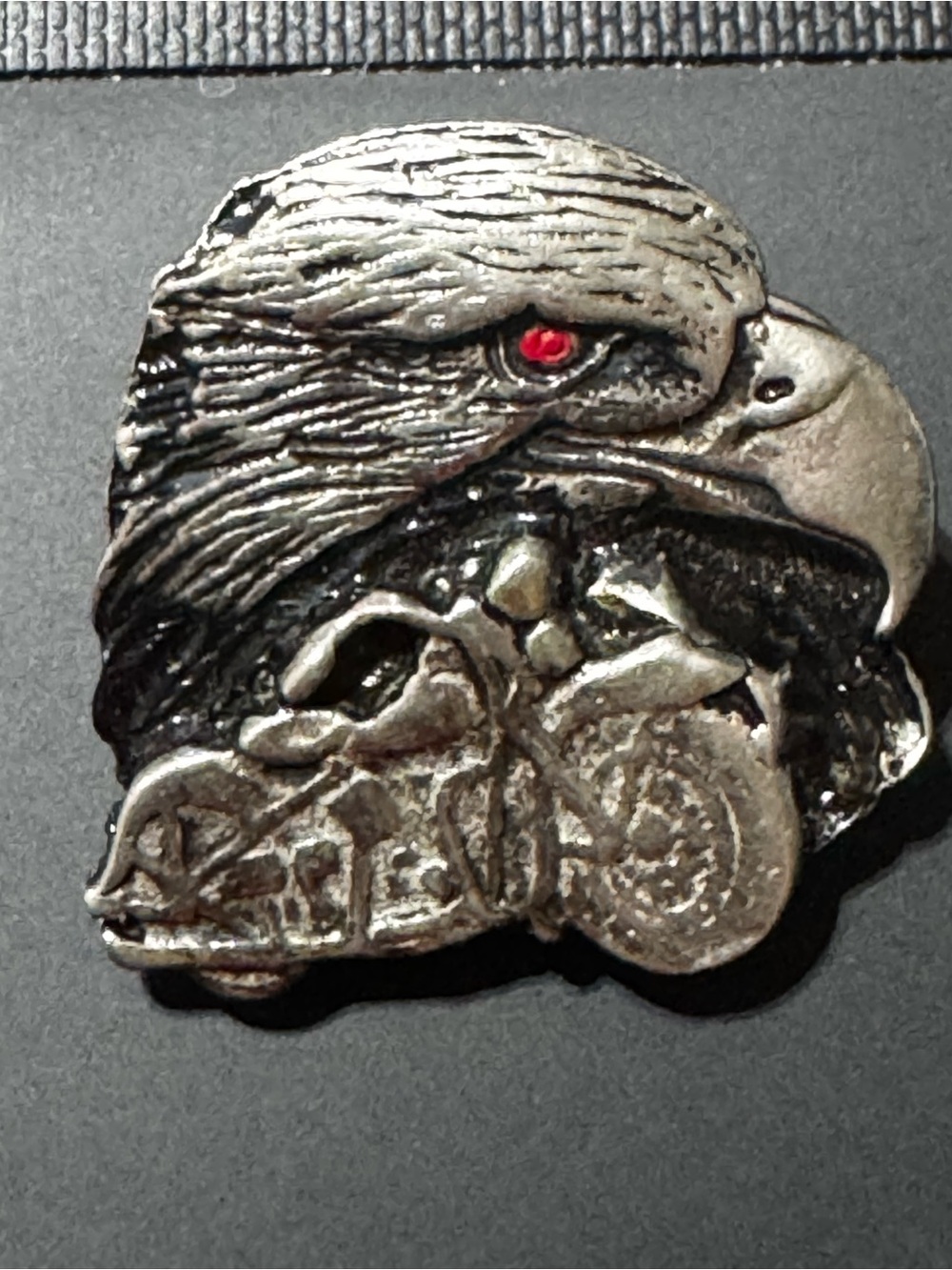Men's Pewter Eagle Motorcycle Pin - Red Eye Accent . Very Nice